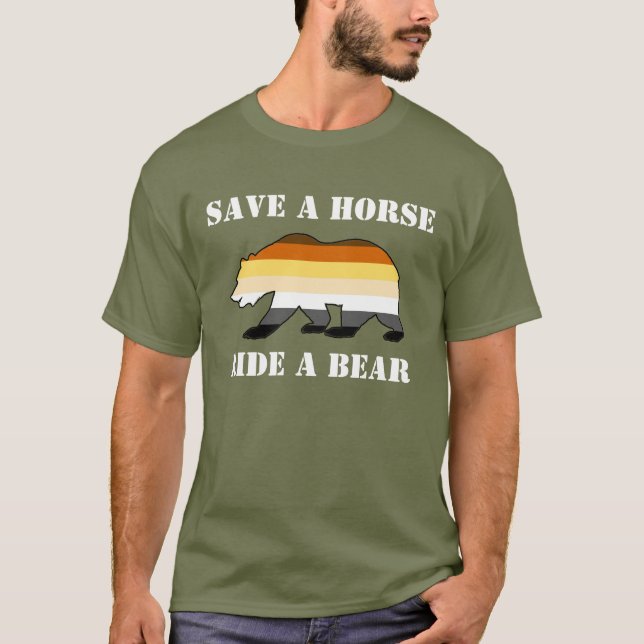 T-shirt Gay Bear Pride Enregistrer Un Cheval Ride Un Ours  (Devant)