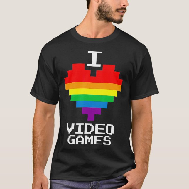 T-shirt Gay Lesbian Gamer I Heart Love Jeux Vidéo Retro  (Devant)