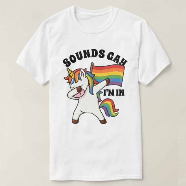 T-shirt Gay pride Dabbing Unicorne Avec Drapeau (Design devant)