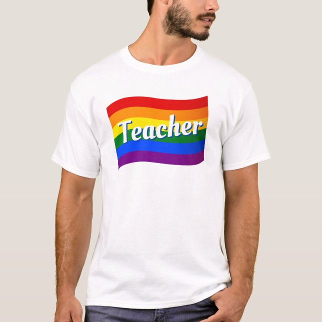 T-shirt Gay pride de l'enseignant du drapeau arc-en-ciel L (Devant)