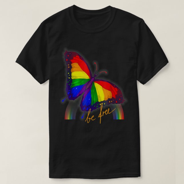 T-shirt Gay pride Drapeau Papillon LGBT CSD Être libre, ga (Design devant)