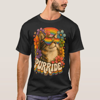 T-shirt Gay Pride drôle Purride Chat LGBTQ Floral Arc-en-c