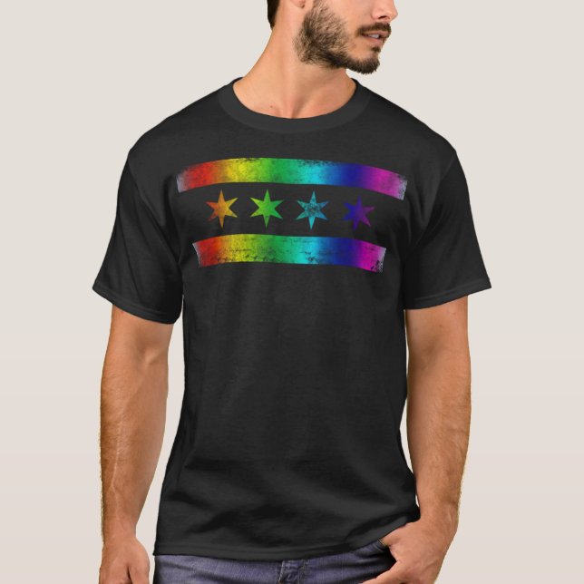 T-shirt Gay pride du drapeau de Chicago LGBT Apparel (1) (Devant)