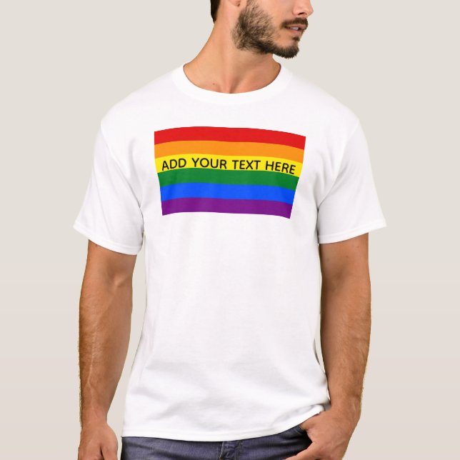 T-shirt Gay pride LGBT Rainbow Stripes Texte personnalisé (Devant)
