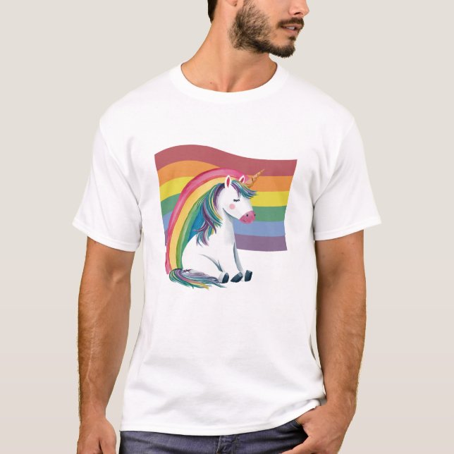 T-shirt Gay pride LGBT Rainbow Unicorn (Devant)