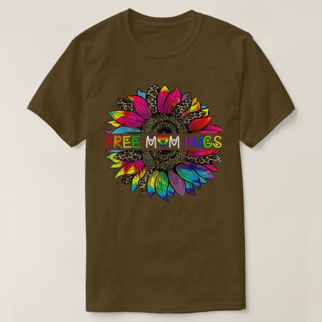 T-shirt Gay pride Libre Maman Hugs Tournesol Leopard Arc-e (Design devant)