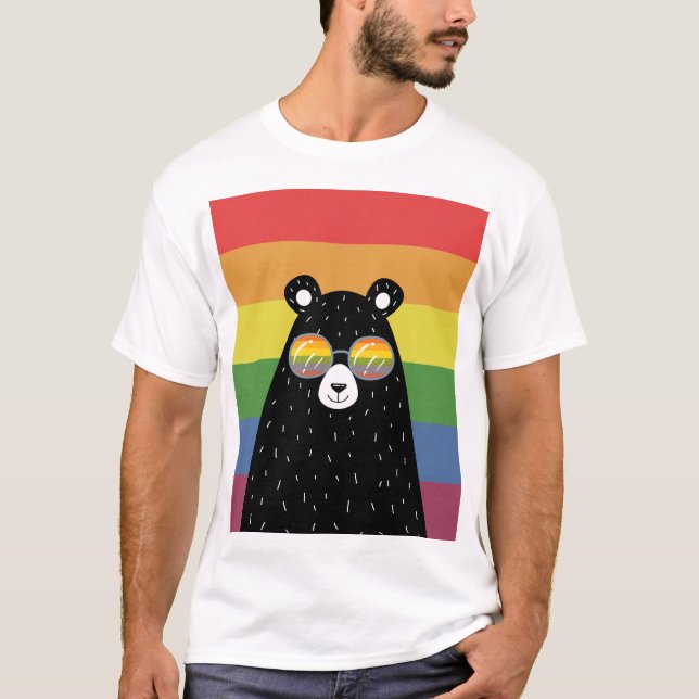 T-shirt Gay pride Ours Portant des lunettes arc-en-ciel (Devant)