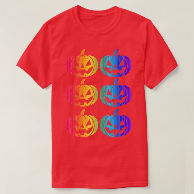 T-shirt Gay pride Rainbow Happy Halloween Citrouille Jack  (Design devant)