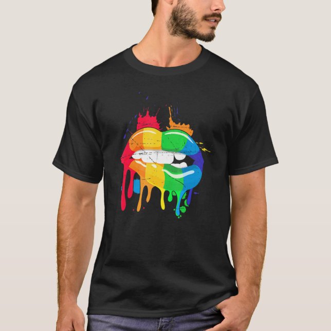 T-shirt Gay pride Rainbow Pride Mois Baiser Lips Fier L (Devant)
