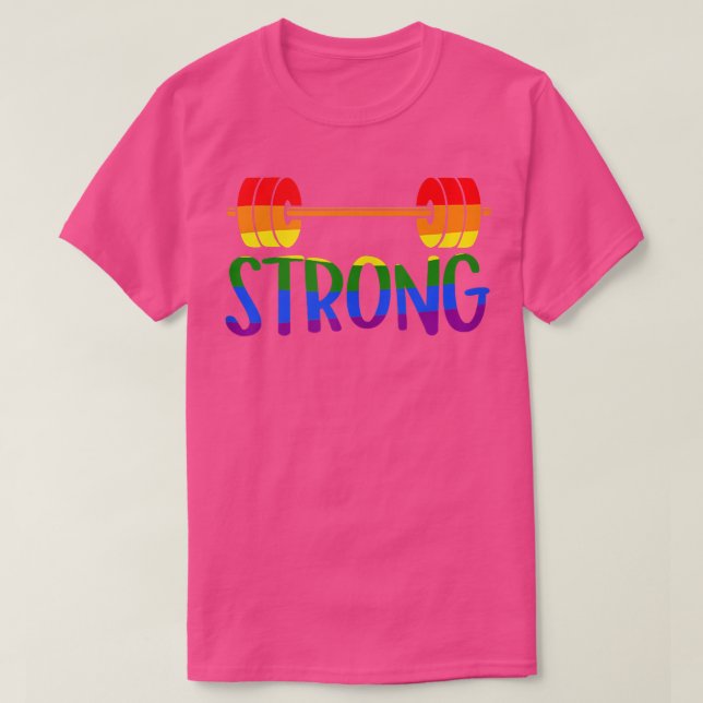 T-shirt Gay Pride STRONG Gym Rainbow Barbell  (Design devant)