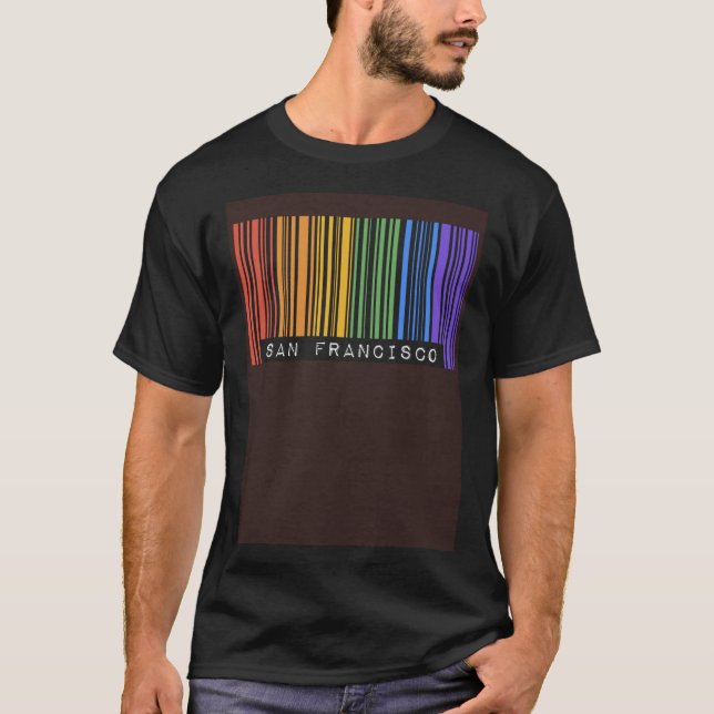 T-shirt Gay Queer Barcode Pride San Francisco California A (Devant)