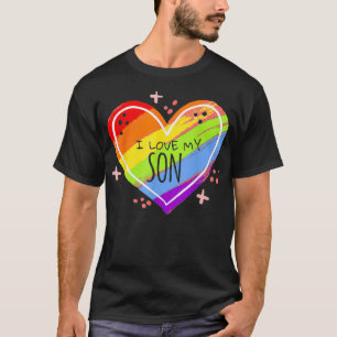 T-shirt Gay Son LGBTQ Je t'aime Fière Coeur Arc-En-Ciel