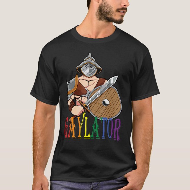 T-shirt Gaylator Rainbow Warrior with Sword and Shield (Devant)