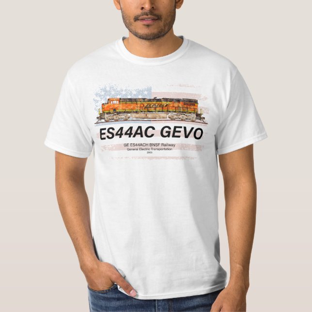 T-shirt GE ES44AC GEVO Locomotive et drapeau américain (Devant)