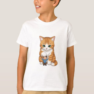 T-shirt Géant Chat Tigre Roux et Petit Garçon Enfants