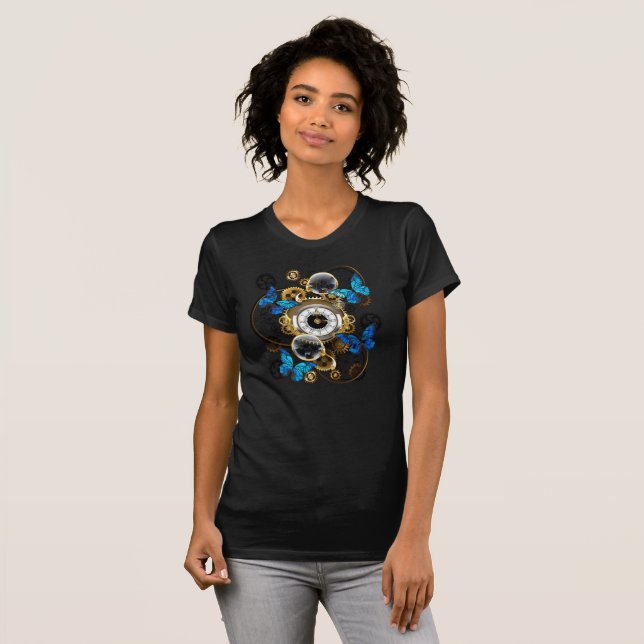 T-shirt Gears of Steampunk and Blue Butterflies (Devant entier)
