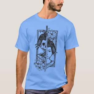 T-shirt Geisha avec katana et fleur de cerisier sakura sam