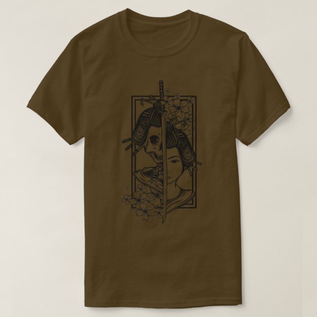 T-shirt Geisha avec katana et sakura cerisier en fleurs sa (Design devant)