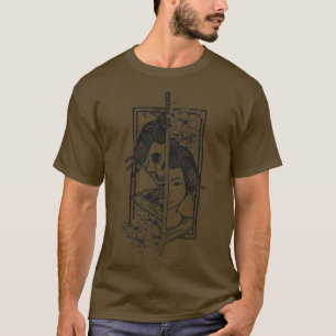 T-shirt Geisha avec katana et sakura cerisier en fleurs sa