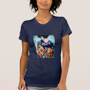 T-shirt Geisha avec kimono bleu foncé, œuvre d'art origina