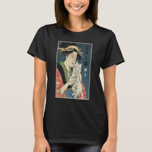 T-shirt Geisha Et Chat 1 Ukiyo E Guerrier Japonais Samour