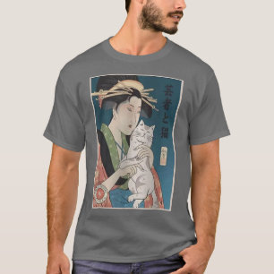 T-shirt Geisha et chat 1 Ukiyoe Guerrier japonais amant Sa