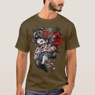 T-shirt Geisha Girl Katana épée et tatouage du dragon Japa