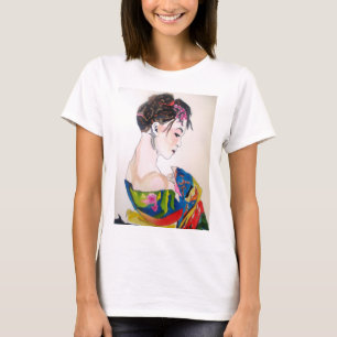 T-shirt Geisha japonais avec kimono bleu