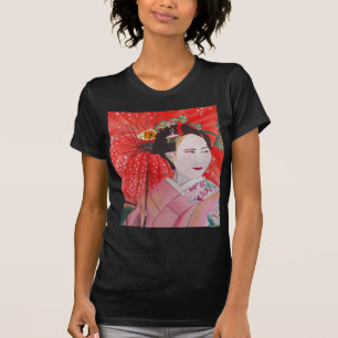 T-shirt Geisha japonais avec parapluie rouge art original