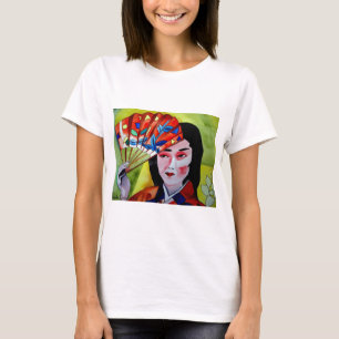 T-shirt Geisha japonais avec ventilateur aquarelle origina