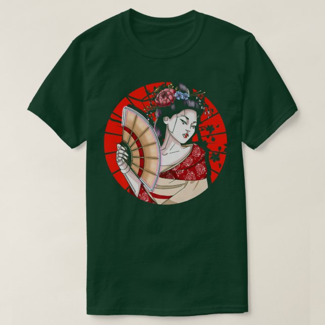 T-shirt Geisha Japonaise Avec Un Ventilateur Sakura Japon  (Design devant)