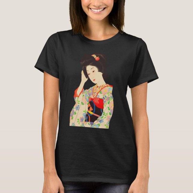 T-shirt Geisha Maiko Kimono Japon peinture Kawase (Devant)