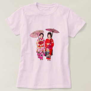T-shirt Geisha mignon japonais avec le kimono rose