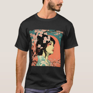 T-shirt Geisha Rétro Femme Kimono Samouraï Japonais Vintag
