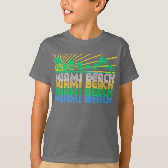 T - Shirt gelbes Grün-Retro Miami Beach Florida (Vorderseite)