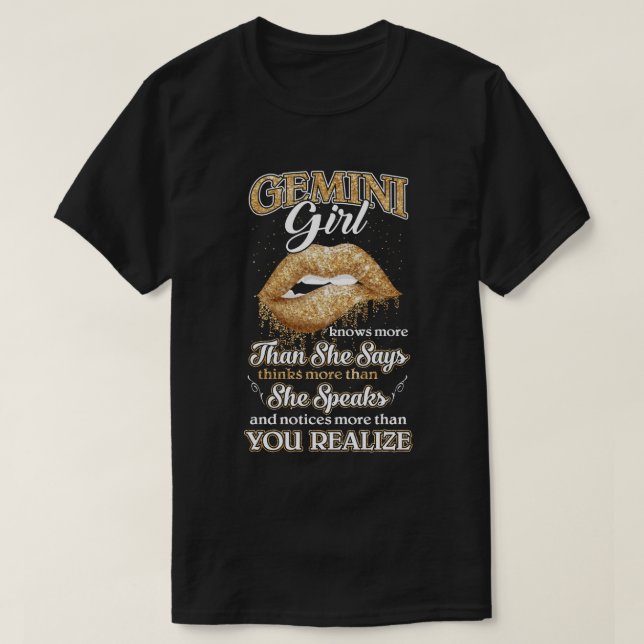 T-shirt Gemini Girl en sait plus qu'elle ne dit mai Birt (Design devant)