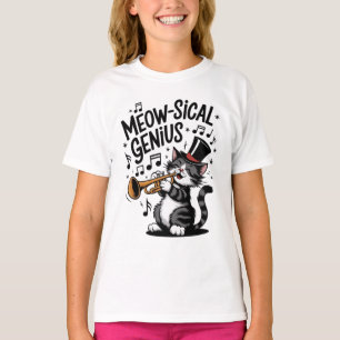 T-shirt Génie Meow-sical Cute Cat Jouer Trumpet Graphique
