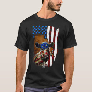 T-shirt Génisse 4 juillet Drapeau américain Agriculteur Va