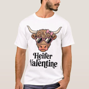 T-shirt Génisse Valentine Highland Cow Design Vintage_1