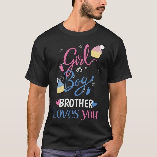T-shirt Genre Révéler Fille Ou Garçon BROTHER Vous Aime Bé (Devant)
