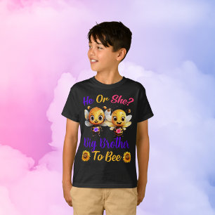 T-shirt Genre Révéler He She Big Brother to Bee Boys Black