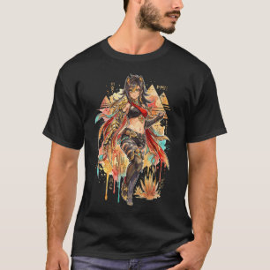 T-shirt Genshin Impact Dehya Tenue Noir Rouge Vaporwave Pa