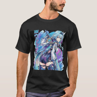 T-shirt Genshin Impact Eula Vaporwave Néon Texte Japonais