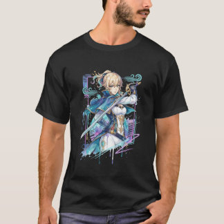 T-shirt Genshin Impact Jean tenue blanche bleue Favonian D