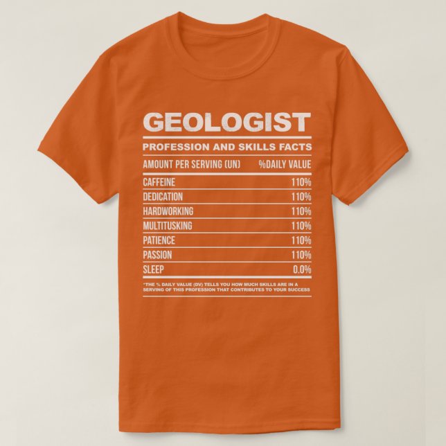 T-shirt Géologue Funny Faits nutritionnels (Design devant)