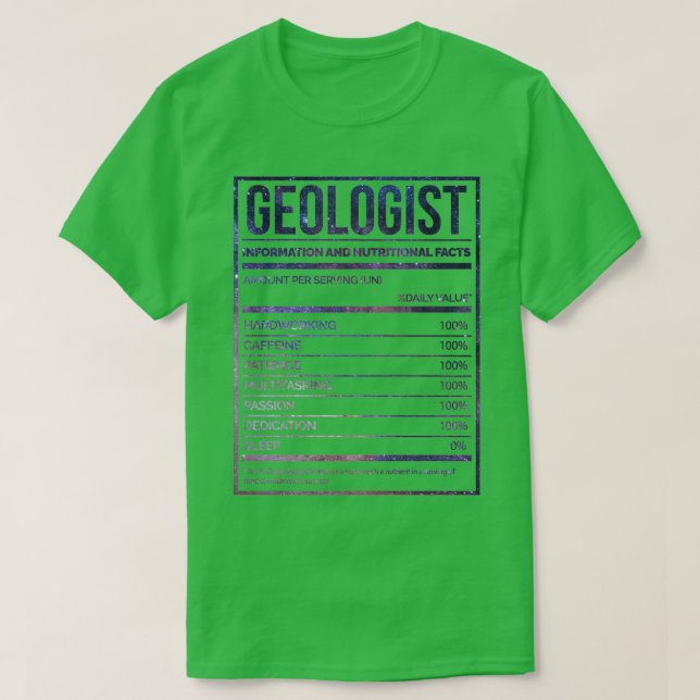 T-shirt Géologue Funny Géologie Étiquette de la nutrition (Design devant)