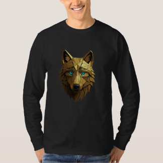 T-shirt Geometric Golden Wolf Head - Majestic Power  Illus