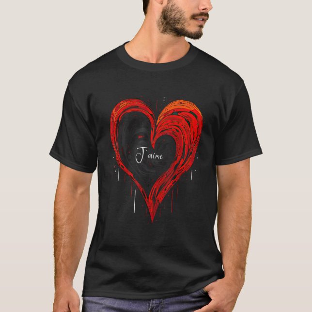 T-shirt Geometric Heart in Light Black and Red (Devant)