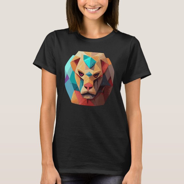 T-shirt Geometric Lion Polygon Low Poly Lions Face 2 (Devant)