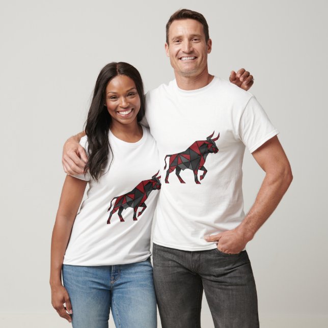 T-shirt Geometric Red Black Bull Art Design (Unisexe)